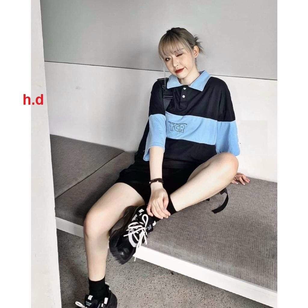 Sét bộ unisex dáng thụng áo cổ bẻ polo và quần sooc