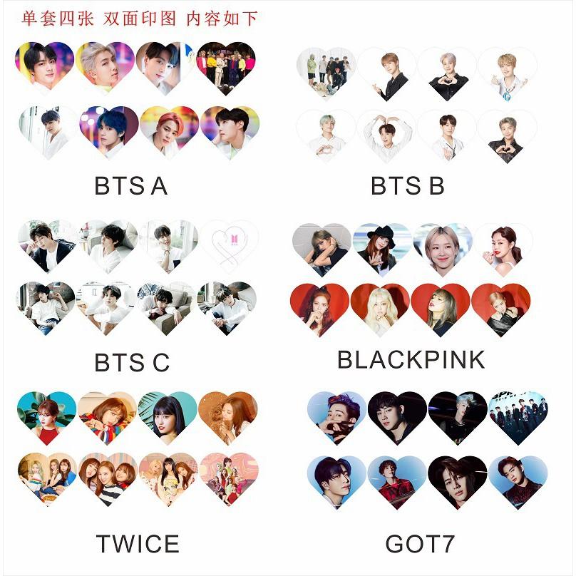 Set 4 tấm thẻ treo hình trái tim Blackpink ( 2 mặt khác nhau )