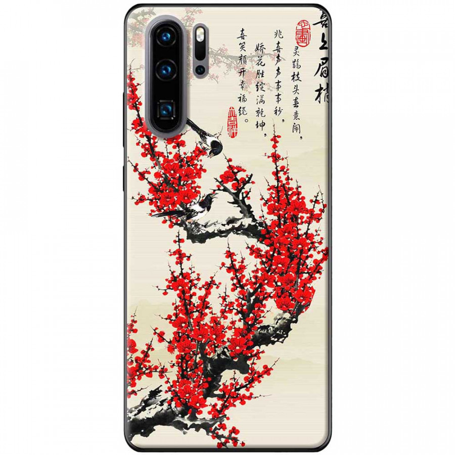 Ốp lưng dành cho Huawei P30 Pro mẫu Hoa đào đỏ thư pháp