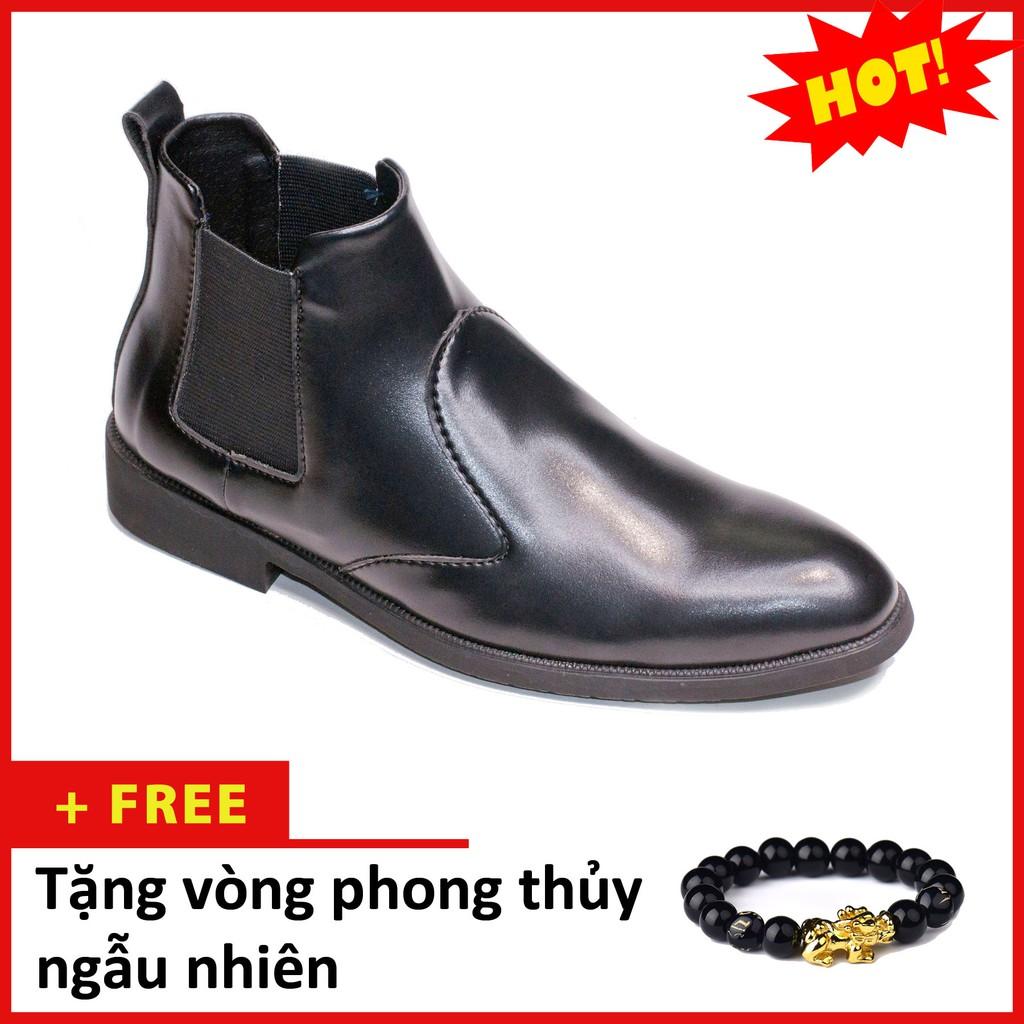 Giày Chelsea Boot Nam Cổ Chun Da Nhám Màu Đen Đế Khâu Rất Chắc Chắn - CB520-NHAMCHUN(VT)-Kèm Vòng Phong Thủy