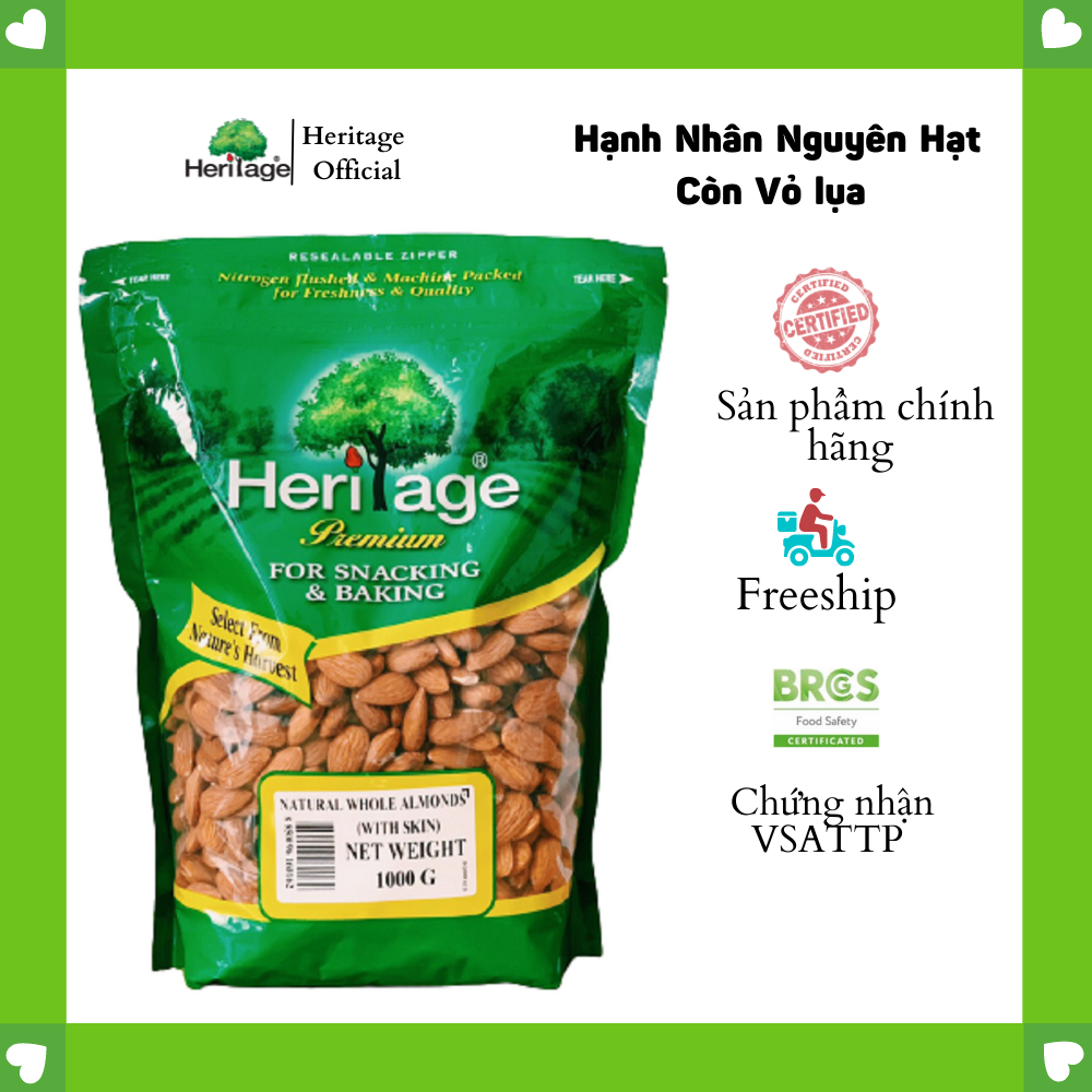 HẠNH NHÂN NGUYÊN HẠT CÒN VỎ LỤA HERITAGE 1KG