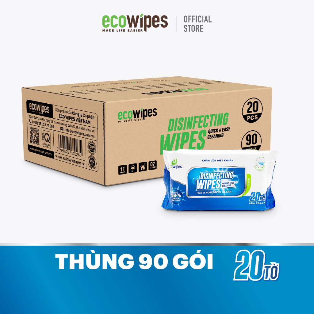 Thùng 90 gói khăn giấy ướt diệt khuẩn Disinfecting Wipes gói 20 tờ diệt 99,9% vi khuẩn hương chanh dịu nhẹ