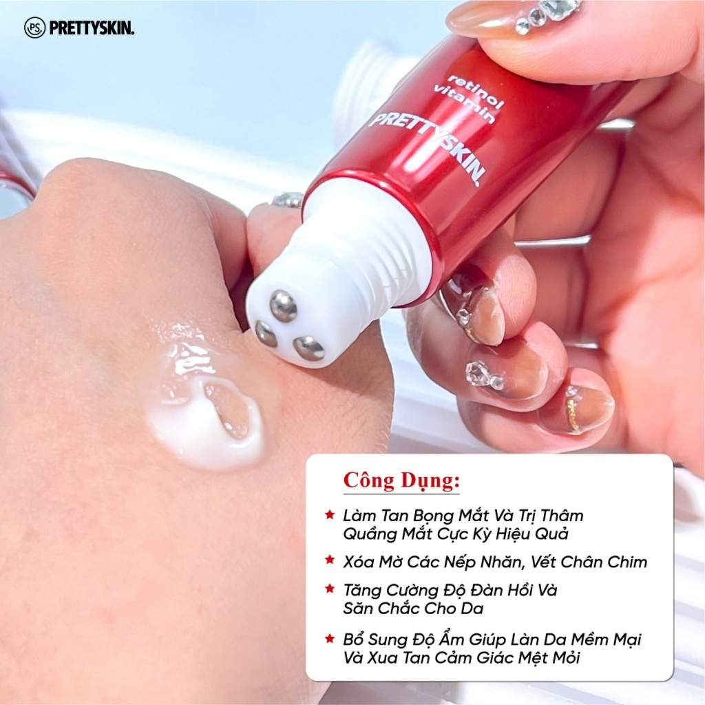 Kem dưỡng mắt giảm mờ thâm quầng mắt Retinol Pretty Skin, cải thiện nếp nhăn Prettyskin Wrinkle eraser roll on eye cream