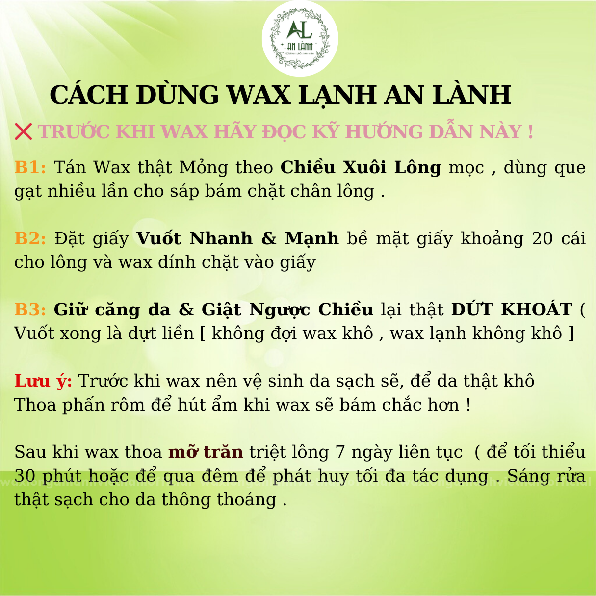 Tẩy lông - Wax lông- Cold Wax An Lành ( Tặng giấy và que wax)