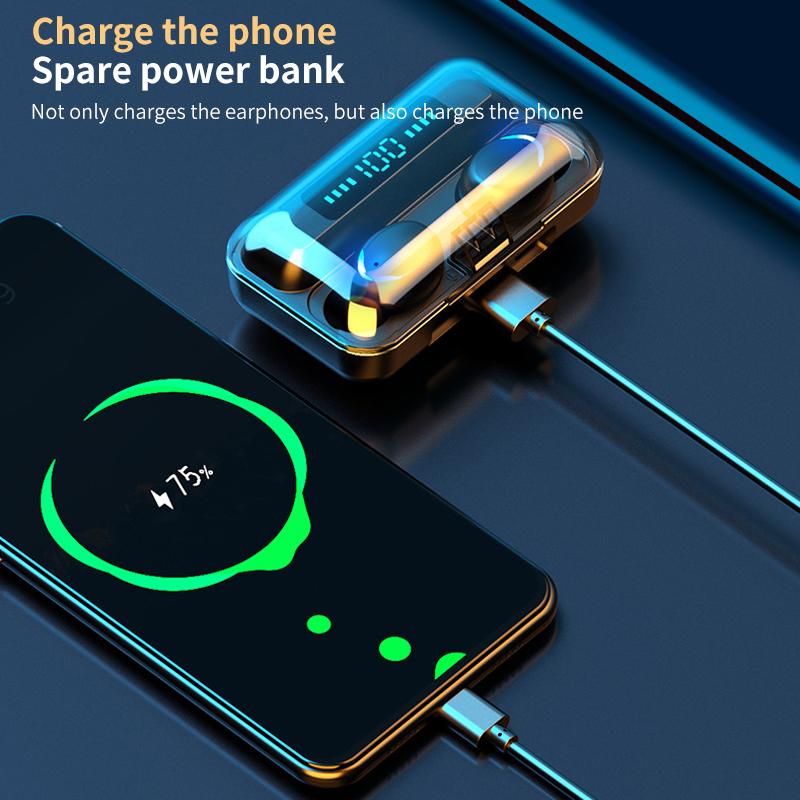 F9 TWS Chống Nước Không Dây Tai Nghe 9D Sâu Bluetooth Âm Thanh Tai Nghe 5.0 Loại Bỏ Tiếng Ồn Tai Nghe Thể Thao Điều Khiển Cảm Ứng