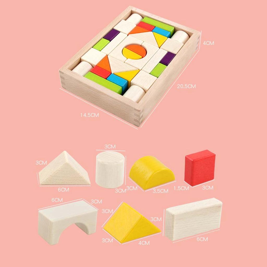 Bộ xếp hình khối bằng gỗ 30 chi tiết đơn giản nhiều màu sắc cho bé yêu thông minh vượt trội