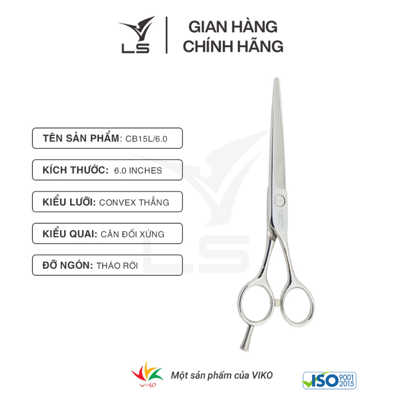 Kéo cắt tóc LS lưỡi thẳng quai cân đối xứng đỡ ngón tháo rời CB15L/6.0