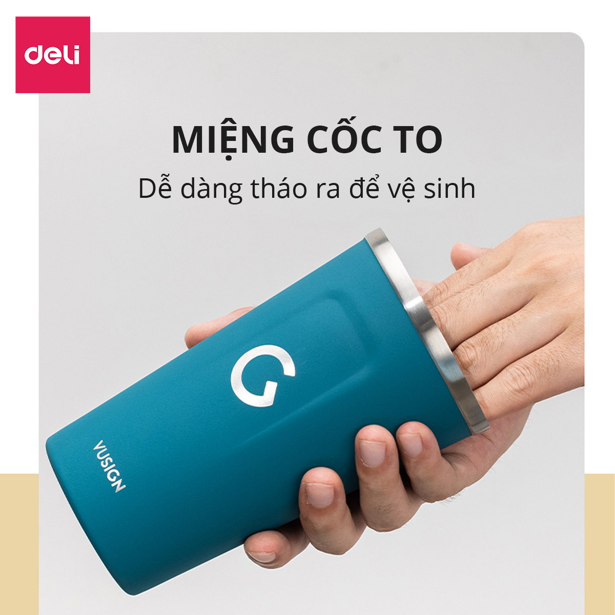 Cốc Giữ Nhiệt Nóng Lạnh Vusign Inox 304 Cao Cấp Viền Cao Su Cách Nhiệt Deli Dung Tích 510ml -Phù Hợp Cà Phê Trà Nước Ép Sinh Tố Đá Du Lịch Đi Học Tập Gym