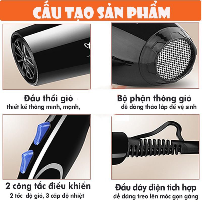 Máy Sấy Tóc Tạo Kiểu Công Suất Lớn 2200W Tặng Kèm 6 Phụ Kiện