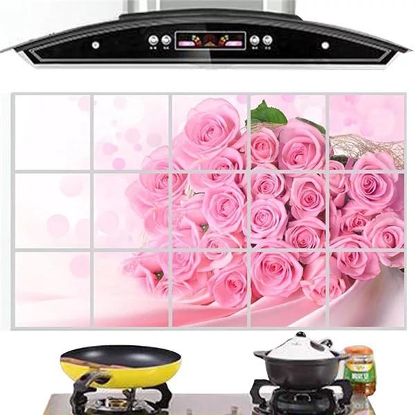 Decal dán bếp tráng nhôm cách nhiệt size lớn - hoa hồng xinh