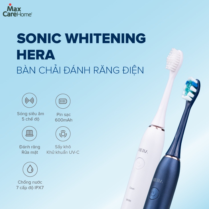 Bàn chải điện MAXCARE Hera Whitening diệt khuẩn sấy khô UVC tự động tặng kèm bộ bàn chải và túi du lịch