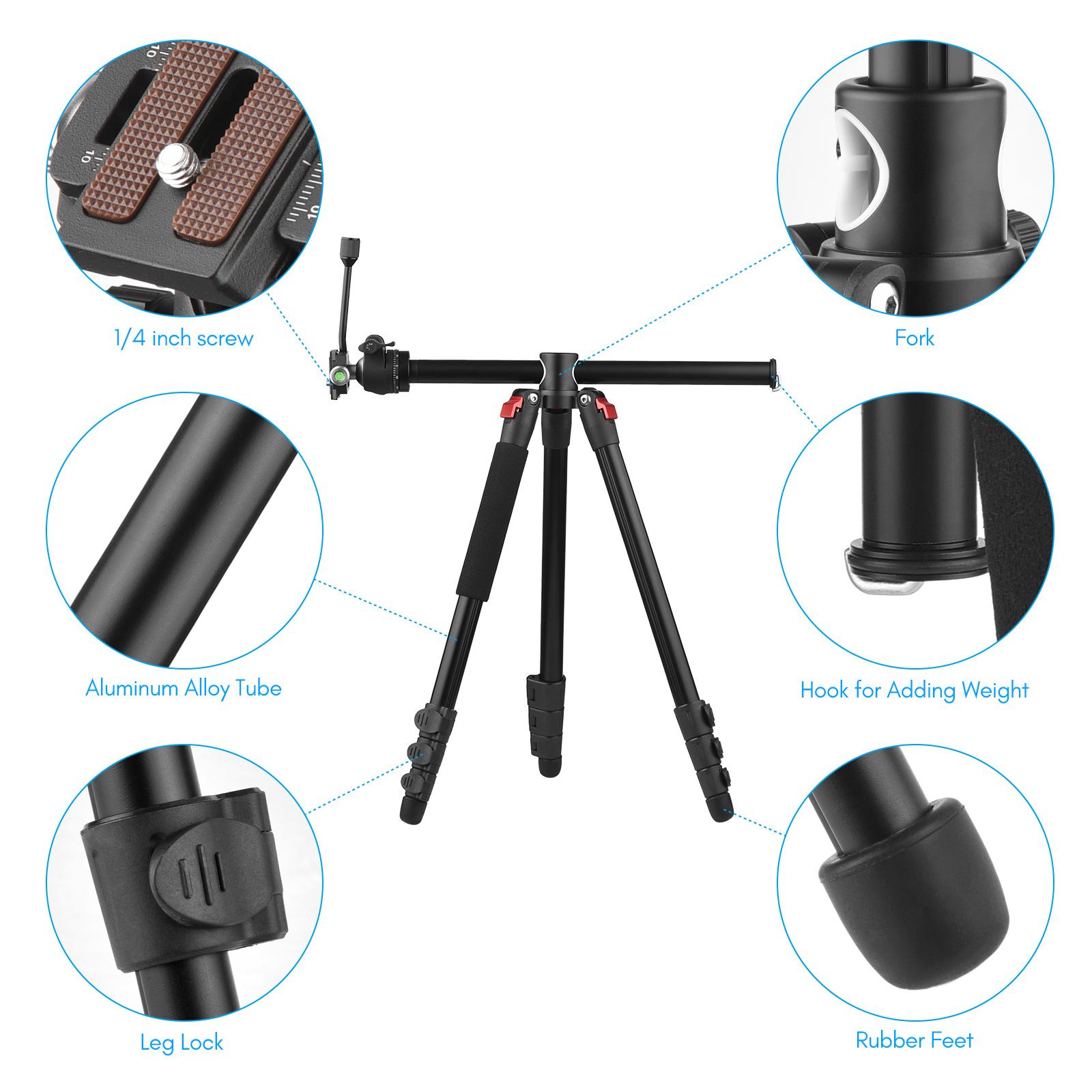 Photography Tripod for Camera 170cm Horizontal Tripod Stand Aluminum Alloy 360° Rotatable Ball Head 10kg Load Capacity