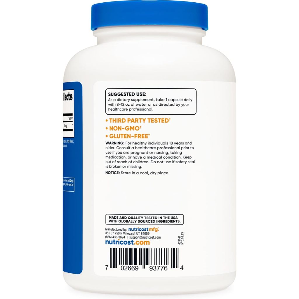 Viên Uống Nutricost NAC 600mg (180 viên), Bảo Vệ Gan, Giải Độc Gan, Giúp Mát Gan