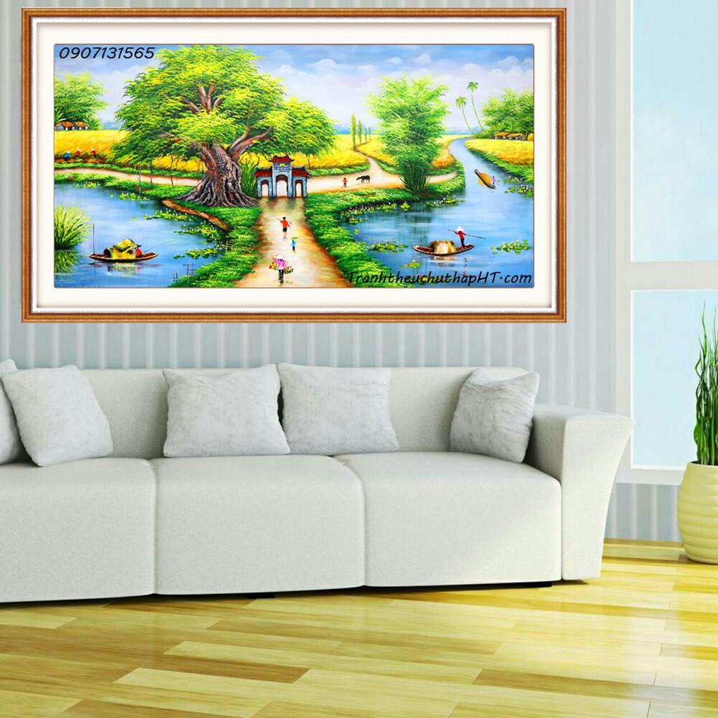 Tranh đính đá phong cảnh Cây đa cổng làng LV061 - tự đính