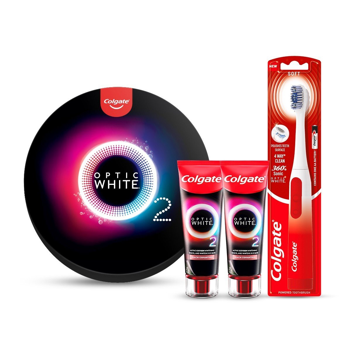 Combo bàn chải điện Colgate Sonic Optic White và 2 kem đánh răng Colgate Optic White O2 85g trắng răng 3 ngày
