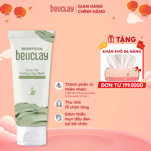 Mặt nạ bùn đất sét BEUCLAY trà xanh sáng da, se khít lỗ chân lông, kiểm soát dầu, ngăn ngừa mụn cám mụn đầu đen