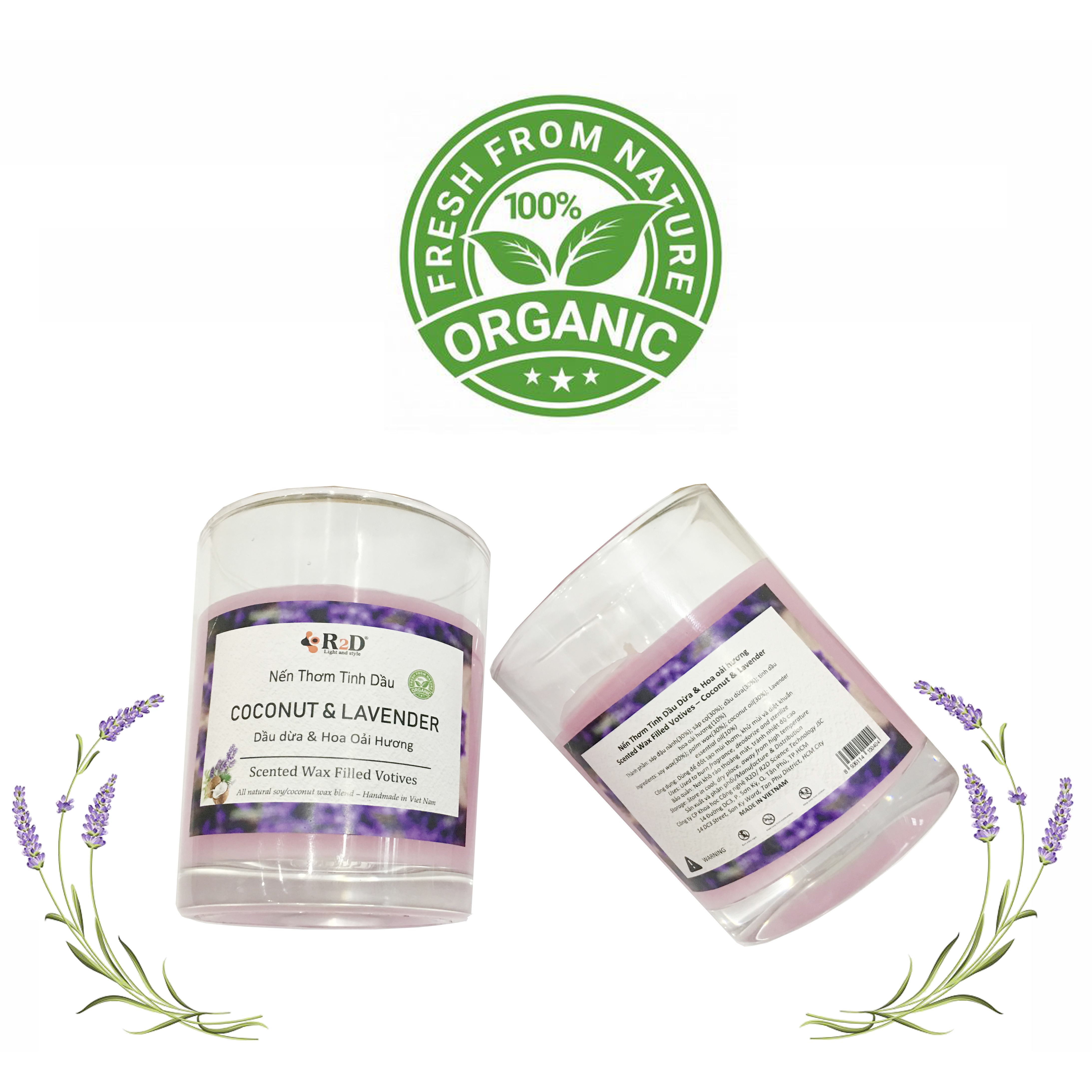 2 Ly Nến Thơm Tinh Dầu Dừa - Lavender