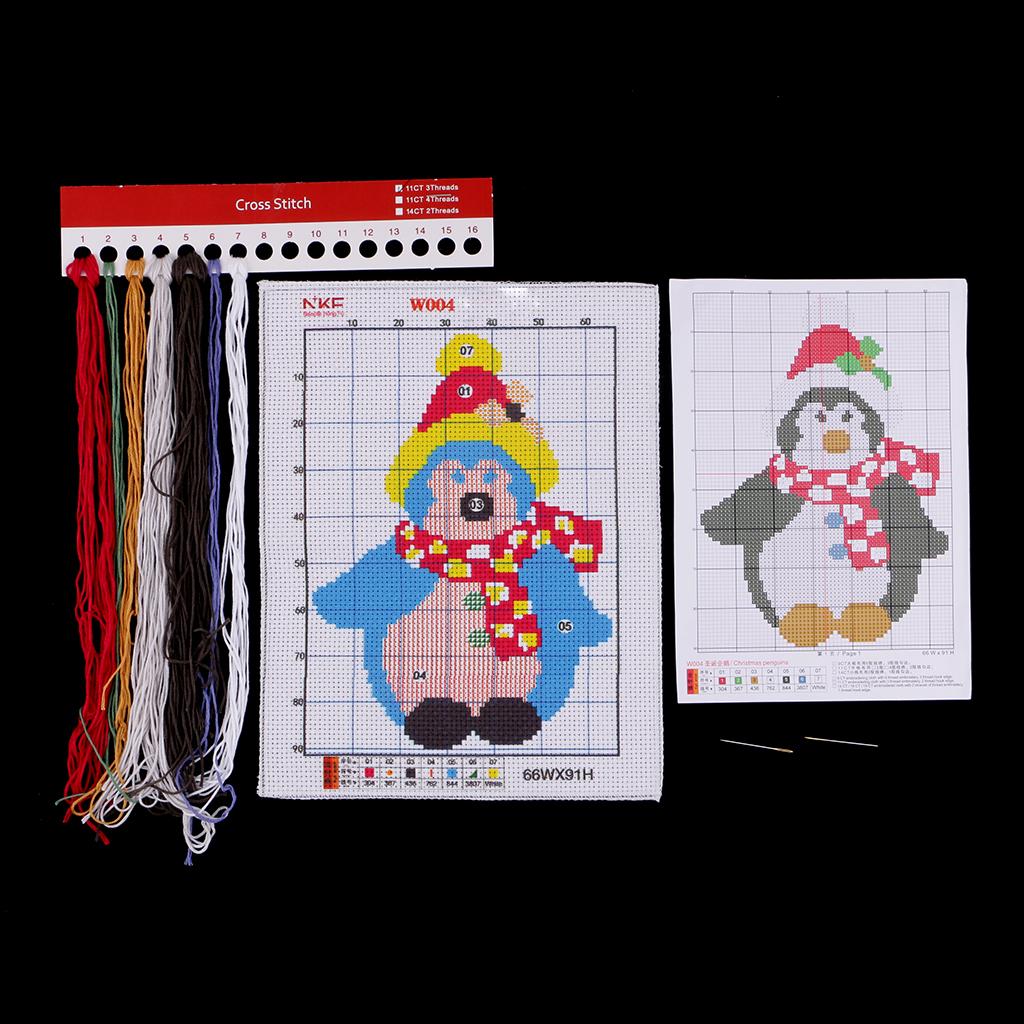 DIY Stamped Cross Stitch Kit Penguin Patterns for Adult Beginners 7.87 X 9.84