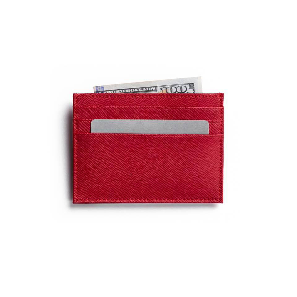 VÍ MINI ĐỰNG THẺ Bóp Cardholder ZERO Da Saffiano Nhập Khẩu Cao Cấp Chống Thấm Nước Unisex Nam Nữ Chuẩn Nome DOLANTO – Đỏ