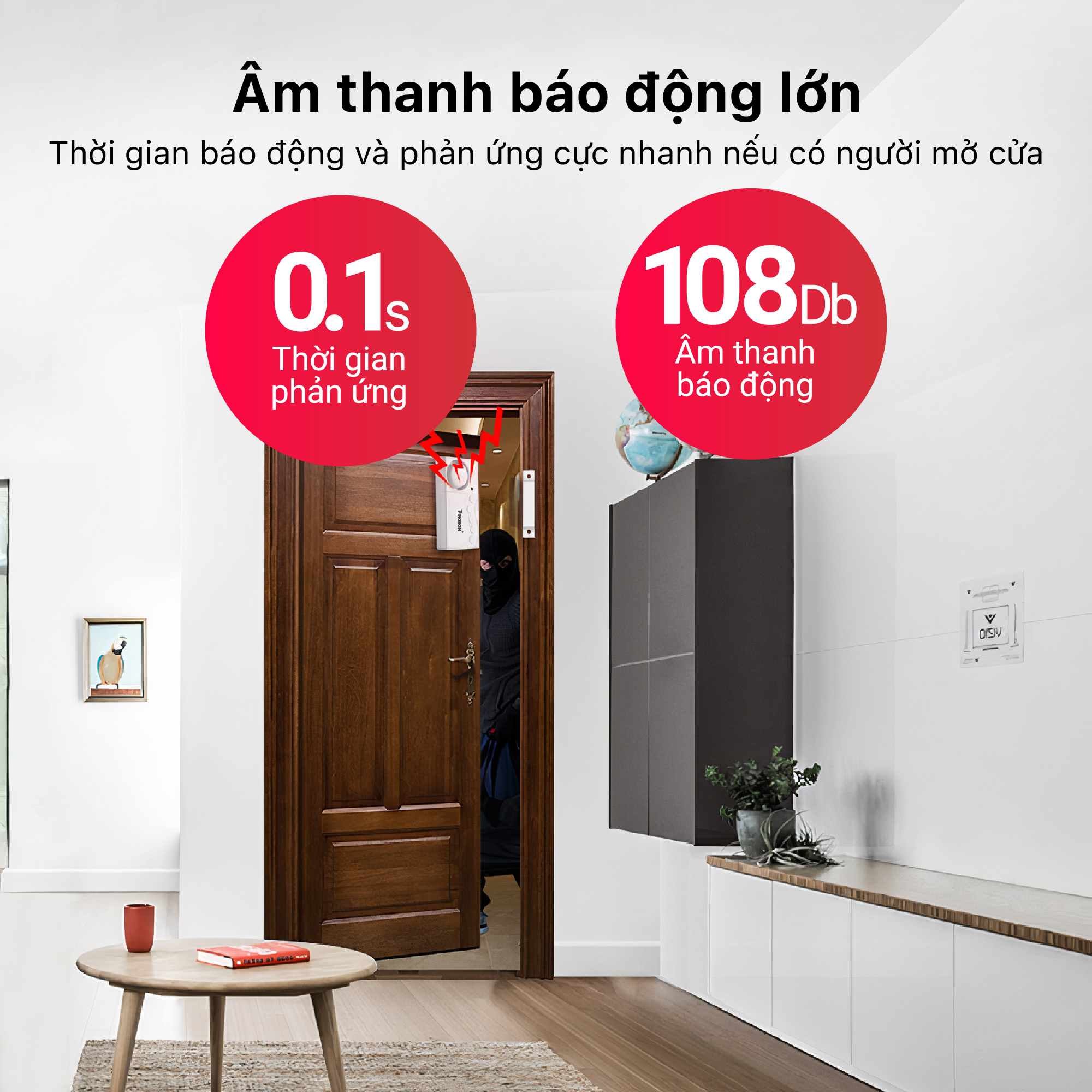 Thiết bị chống trộm gắn cửa tích hợp nhắc nhở quên đóng cửa PINGRON PR-C04 - Âm thanh báo động lớn, dùng pin AAA, bảo hành 12 tháng