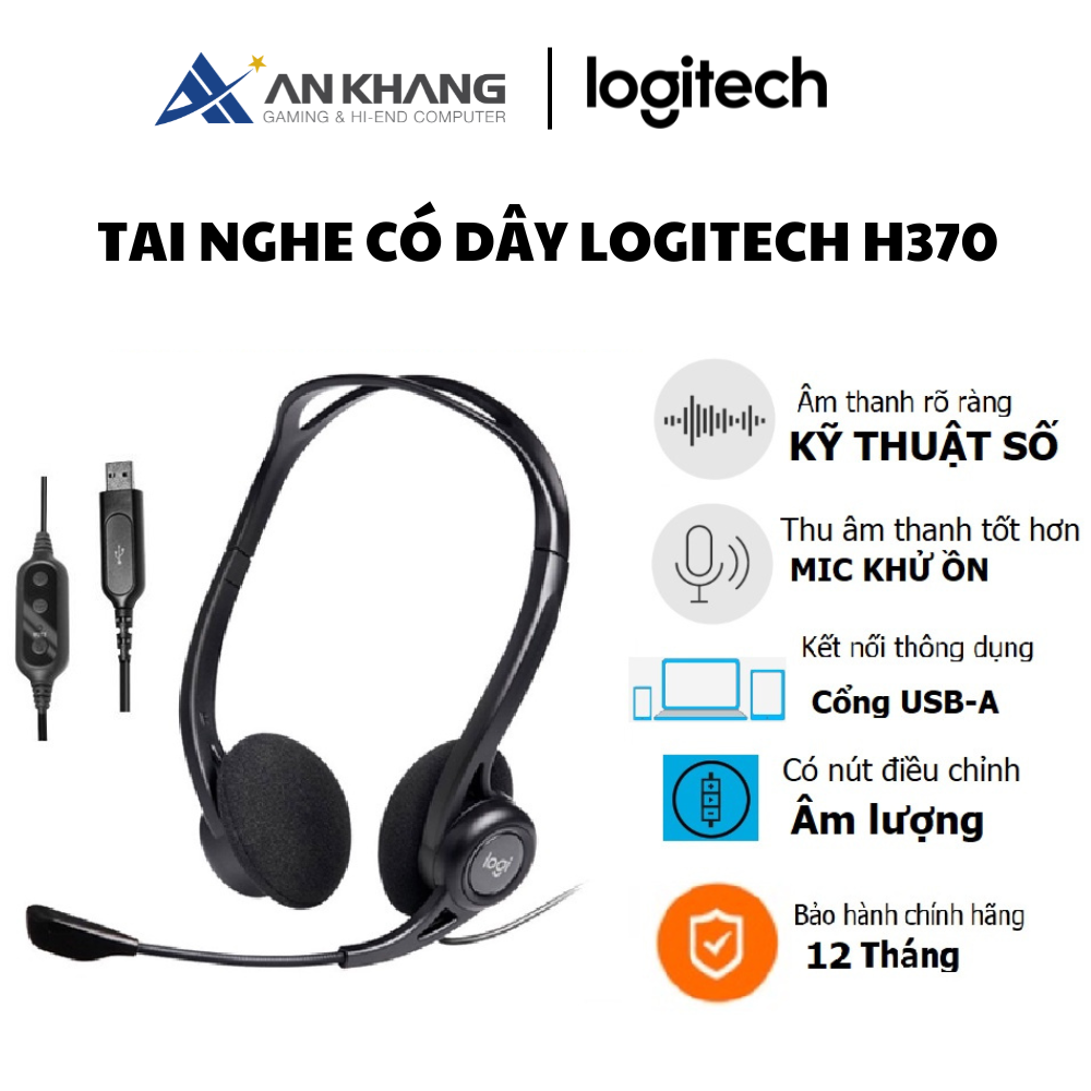 Tai nghe chụp tai Logitech H370 Âm thanh kỹ thuật số, Mic Chống Ồn (1 Giắc Cắm USB) - Hàng Chính Hãng - Bảo Hành 12 Tháng