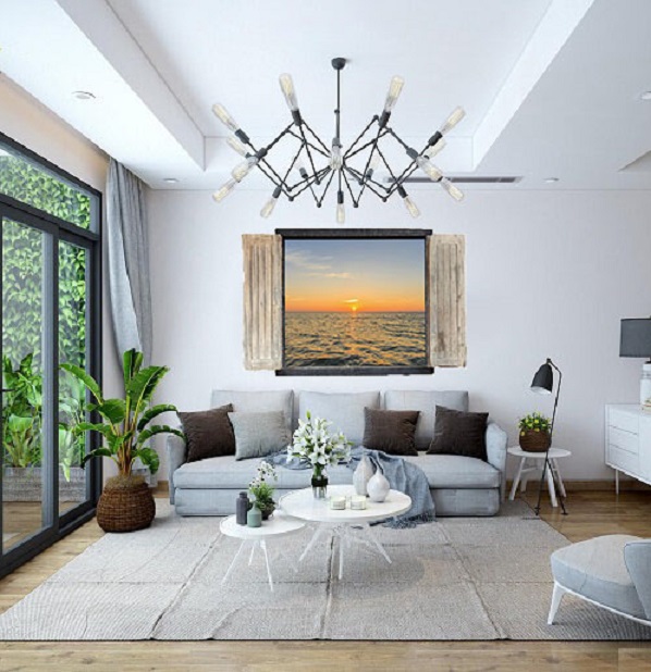 Decal dán tường 3d cửa sổ bình minh trên biển lớn