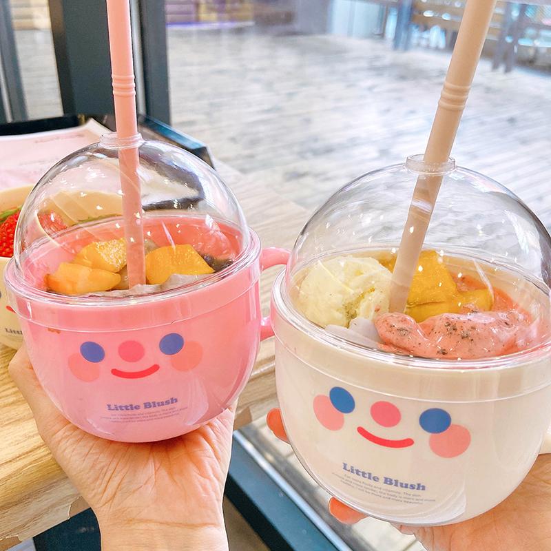 500Ml Kawaii Bát Nước Bằng Nhựa Có Ống Hút Dễ Thương Di Động Ăn Sáng Nước Sữa Cốc Tập Uống Cho Bé Gái Trẻ Em Quà Tặng không Chứa BPA