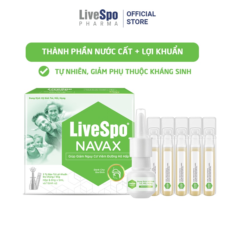 Combo 03 nước muối sinh lý bào tử lợi khuẩn LiveSpo Navax Family - Dành cho gia đình - Dành cho trẻ sơ sinh và trẻ em và chuyên dụng - vệ sinh, phòng ngừa viêm nhiễm tai mũi họng