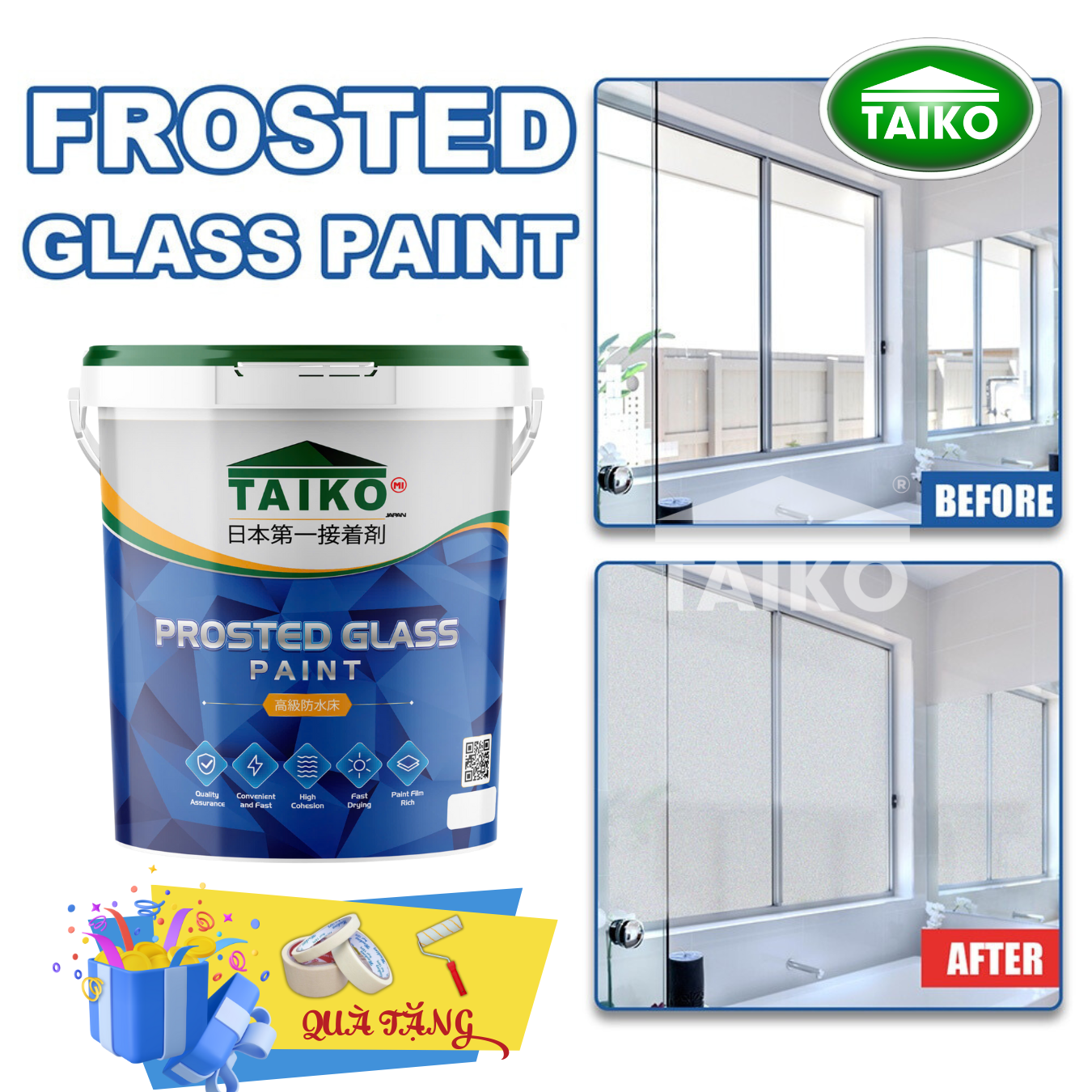 0.5 Kg Keo Sơn Mờ Kính Chống Nhìn Trộm TAIKOMI, Keo Sơn Bóng Mờ Kính Văn Phòng, Mờ Kính Cửa Sổ, Nhà Tắm, Phòng Ngủ