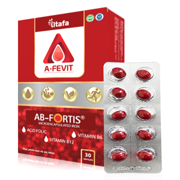 Viên uống bổ sắt A-FEVIT hộp 30 viên - Hỗ trợ cho người thiếu máu, mất máu, hoa mắt, chóng mặt, người xanh xao