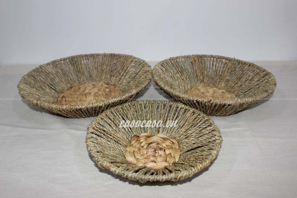 Bộ 3 khay hình tròn đan lục bình kết hợp cói, khay trang trí, đựng trái cây, bánh kẹo - SD1204A-3NA
