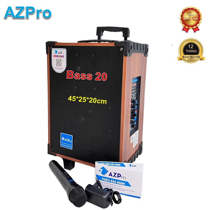 Loa kéo Bluetooth  AZPRO,AZ-8,Bass 20,Thùng gỗ,Tặng 1 mic không dây hát Karaoke,Hàng chính hãng