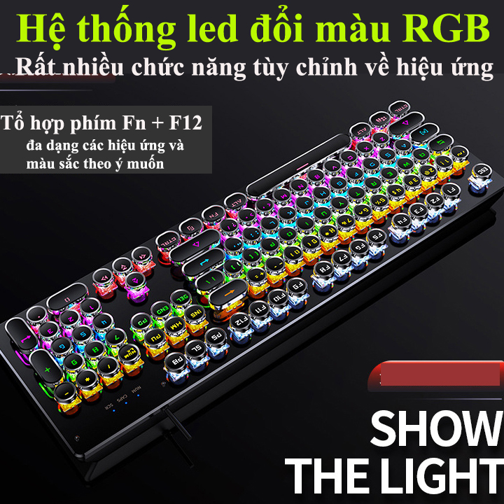 Bàn phím cơ YINDIAO ZK-4 NÚT TRÒN, 104 phím cơ tiêu chuẩn (LED rainbow, Blue Switch) - Hàng Chính Hãng