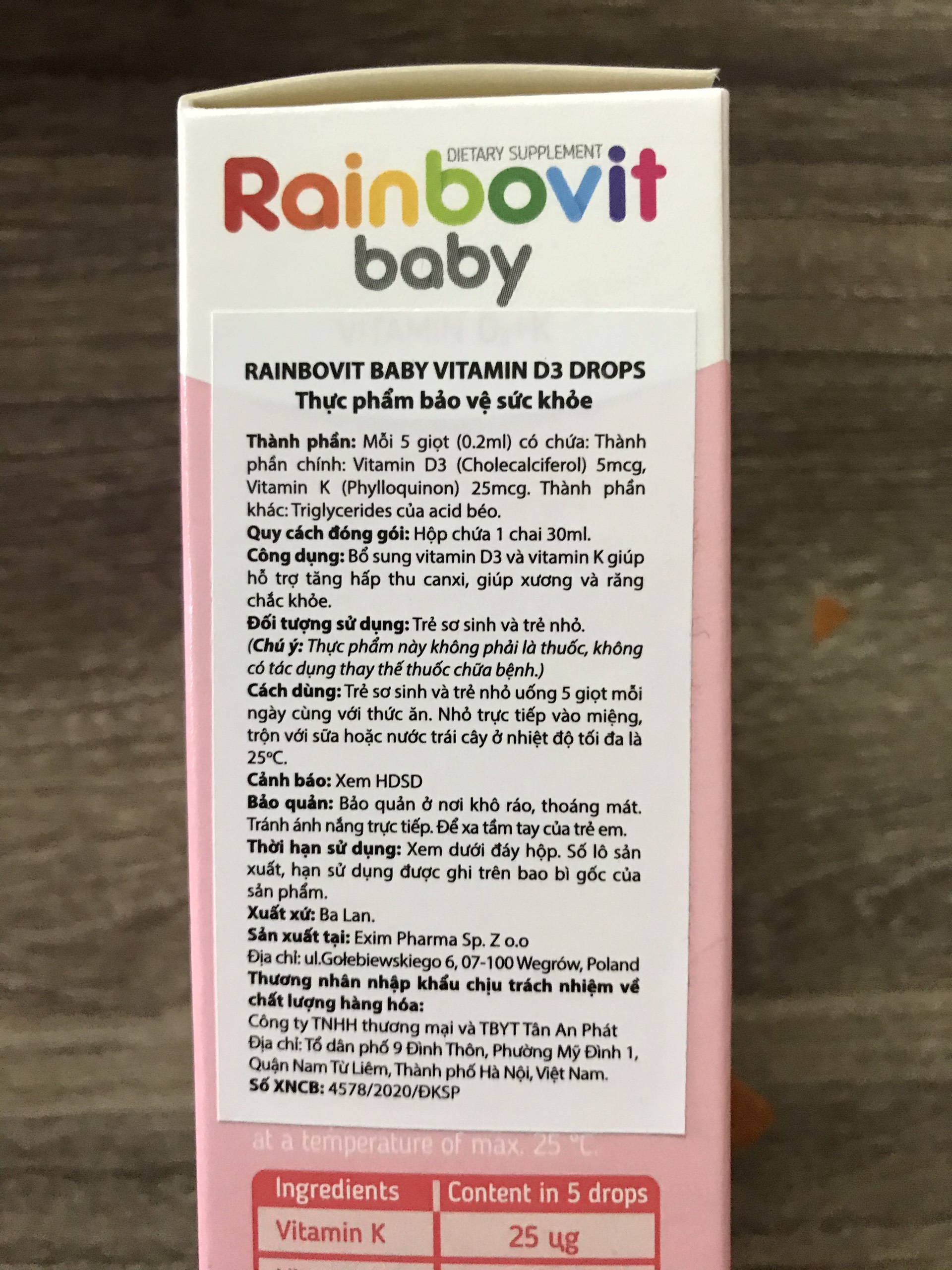 VITAMIN D3 + K RAINBOVIT BABY 30ML - NHẬP KHẨU BA LAN