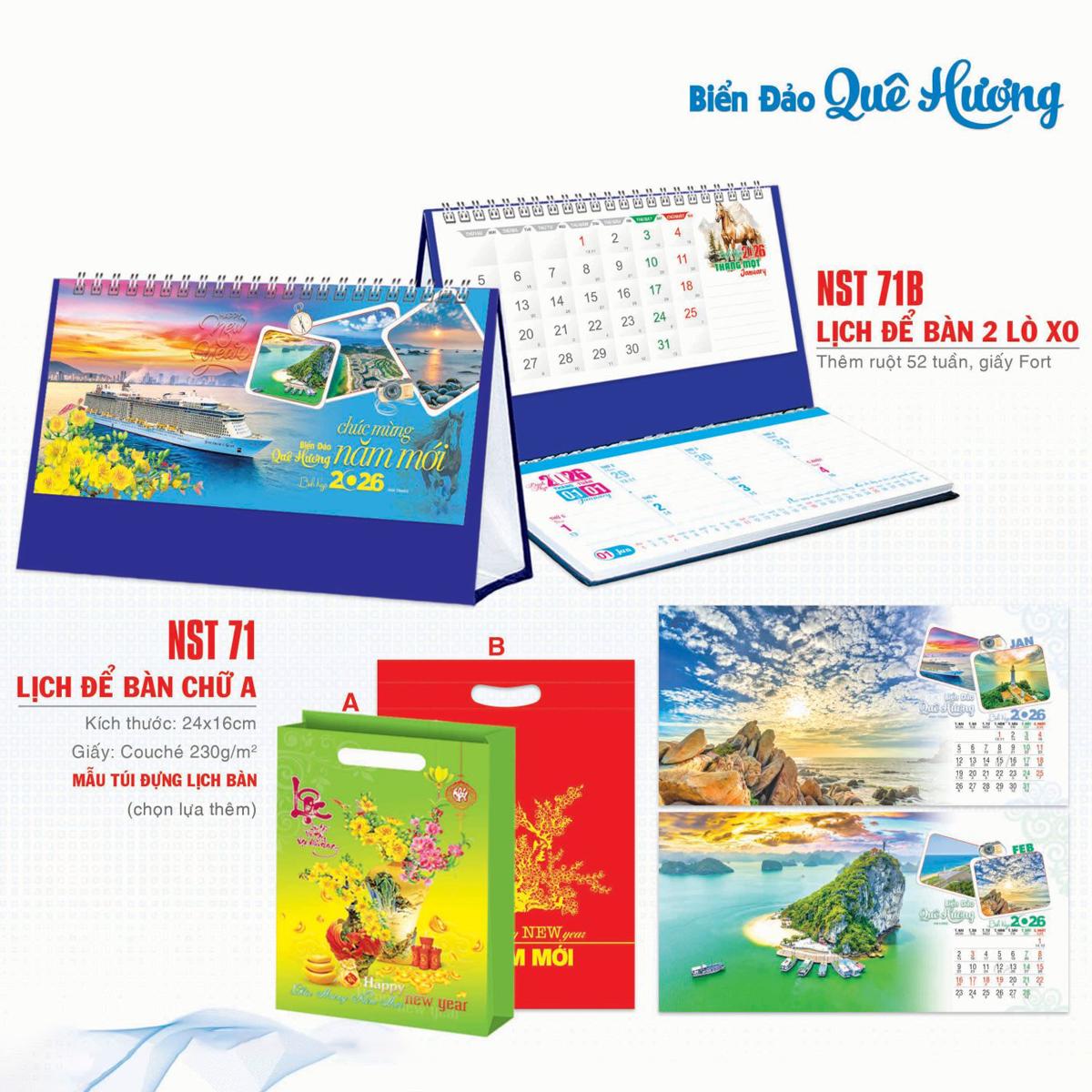 Lịch Để Bàn 2 Lò Xo - Biển Đảo Quê Hương - NST 71B