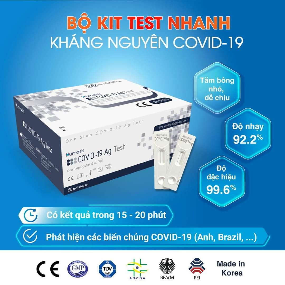 Kit Test Covid 19 Tại Nhà Nhập khẩu HUMASIS Hàn Quốc (Hộp 25 kit)