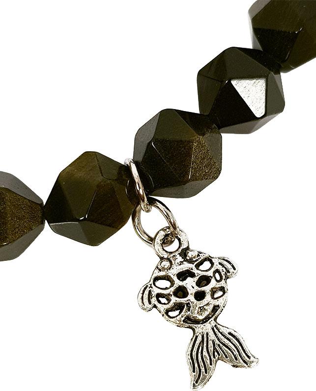 Vòng Tay Đá Black Golden Mệnh Thủy, Mộc Charm Cá, Charm Hoa Laliz TR.17