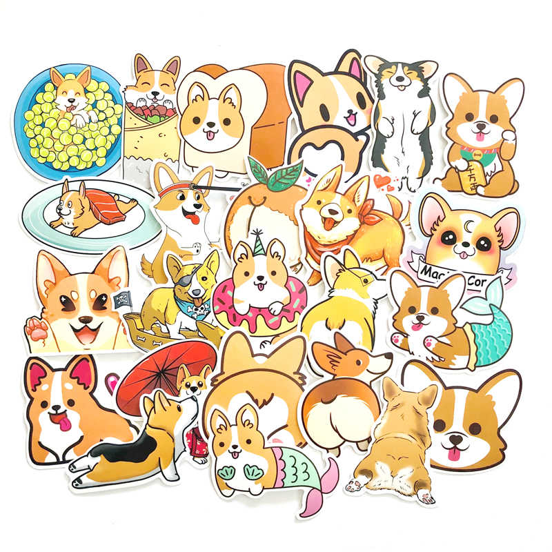 Set 30 sticker chó corgi dễ thương hình dán có ép lụa