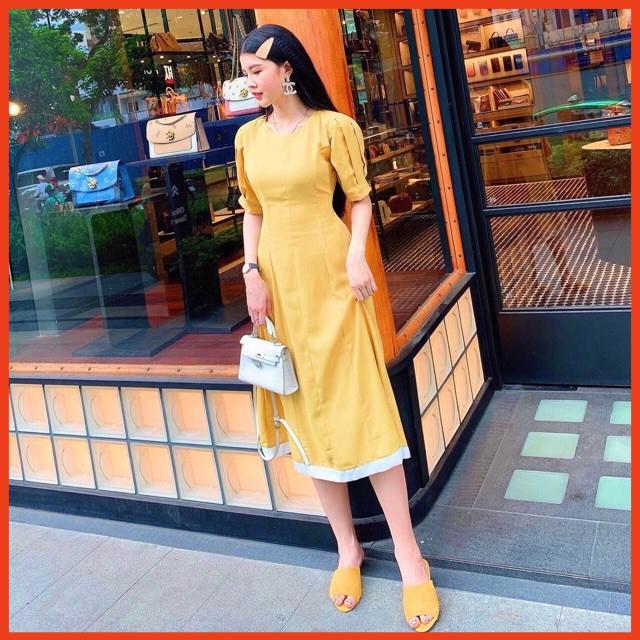 Đầm Suông Dài Vàng Viền Trắng