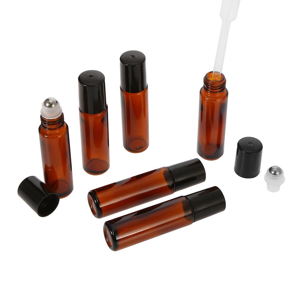 6 chai thủy tinh 10 ml màu hổ phách có con lăn và ống bơm 2ml