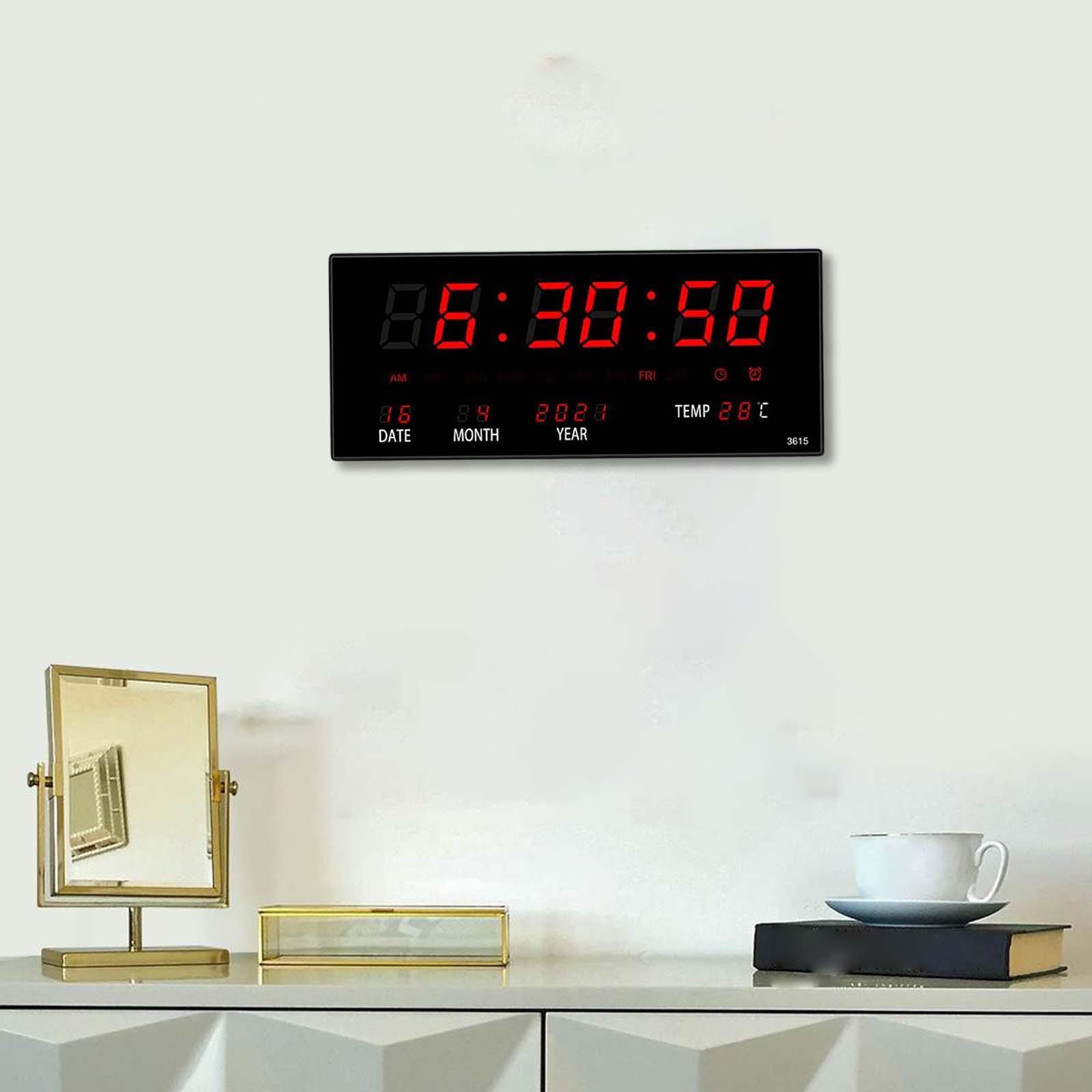 Rectangle Large Display Digital Clock with Date, Week, Indoor Temperature, Wall Clock for Kitchen, Office, Garage, Shop, Home