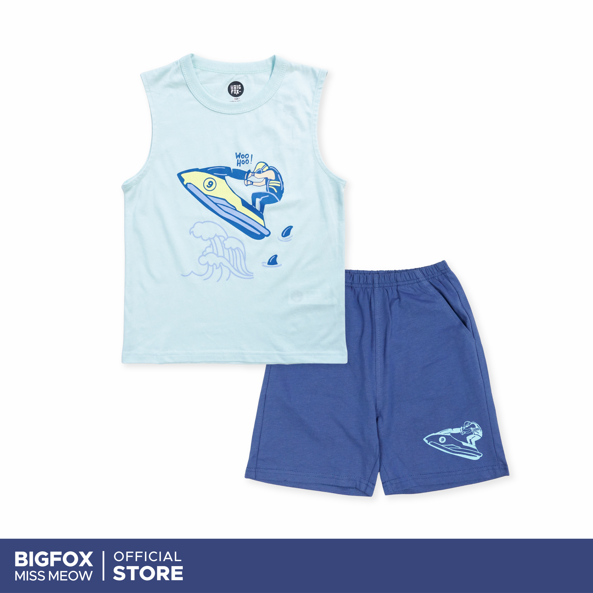 Bộ ba lỗ sát nách cho bé trai Bigfox Miss Meow mặc nhà mùa hè vải cotton size đại trẻ em 3-11 tuổi