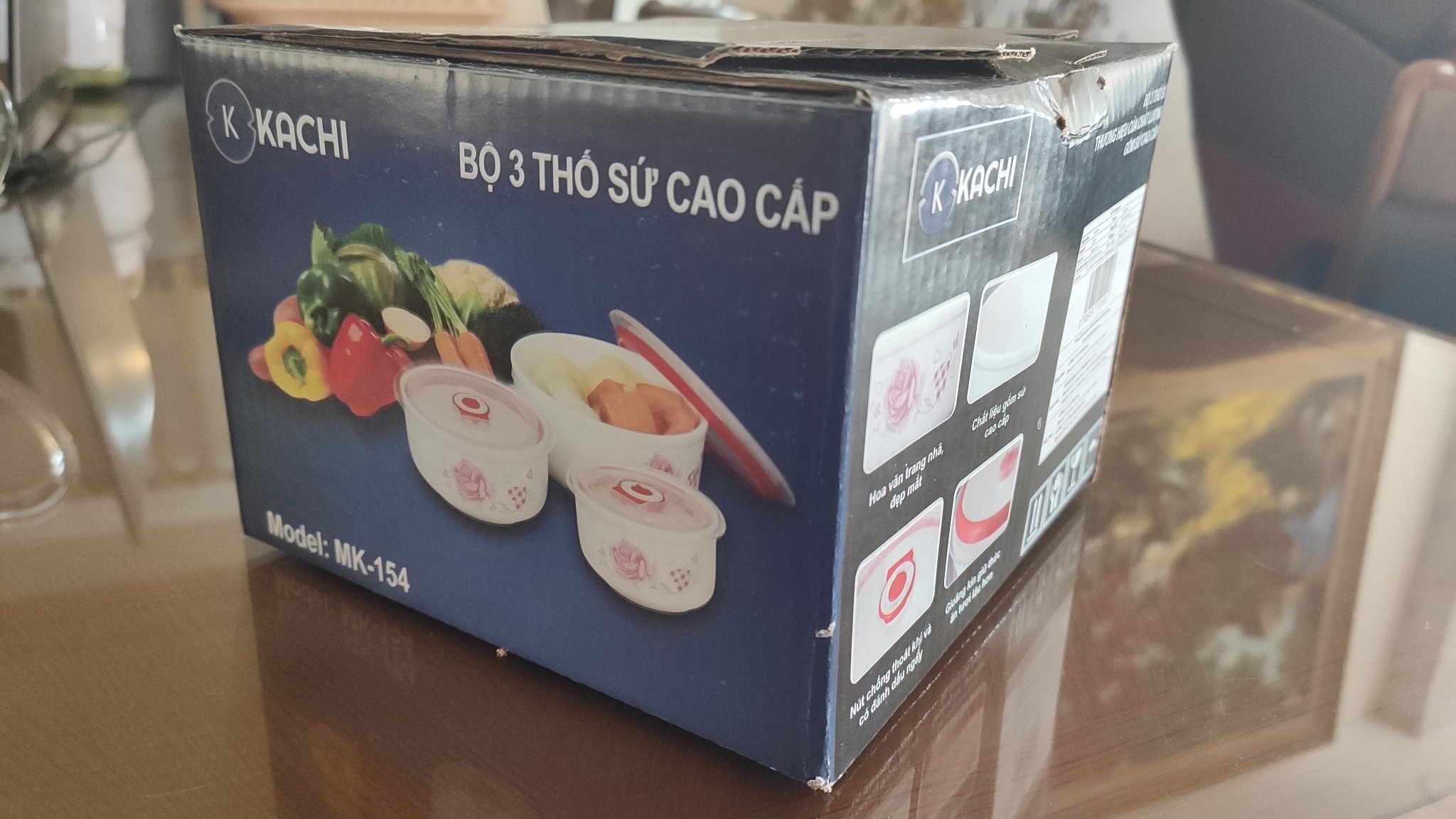 Bộ 3 thố sứ cao cấp đi kèm nắp đựng và có lỗ hút chân không