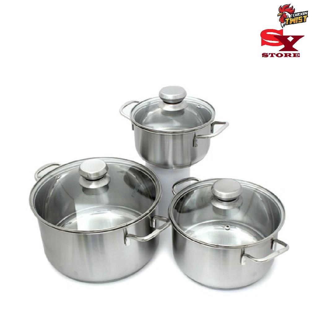 Bộ 3 Nồi Inox 3 Đáy Nắp Kính Fivestar