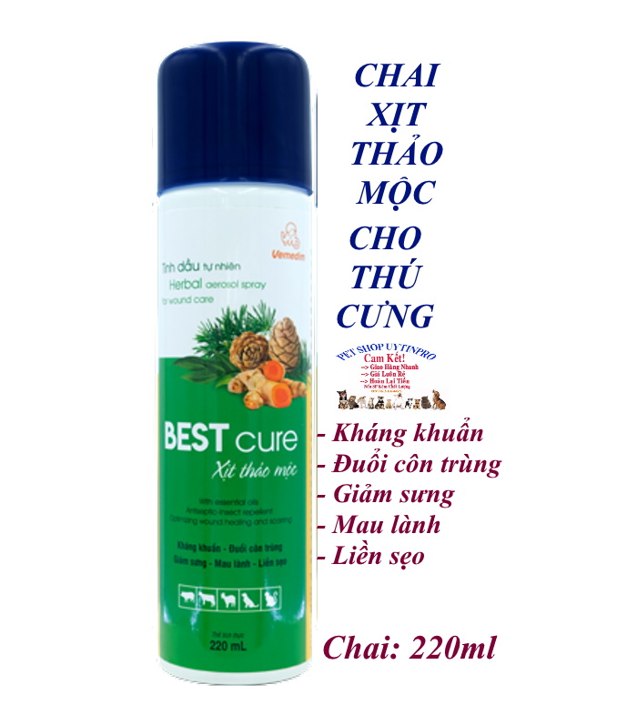 Chai xịt thảo mộc cho Thú cưng Vemedim Best cure Chai 220ml Giúp kháng khuẩn Đuổi côn trùng Giảm sưng Mau lành, liền sẹo