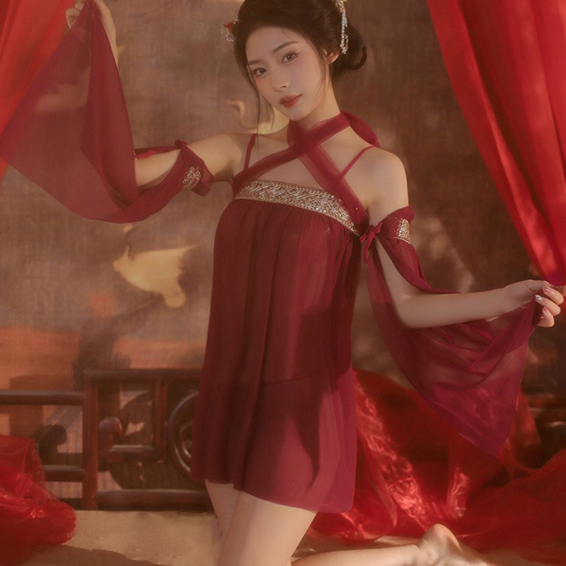 P20 Đồ ngủ cosplay cổ trang hai dâu xuyên thấu hở lưng sexy - Đầm ngủ hai dây gợi cảm - Váy ngủ xuyên thấu gợi cảm