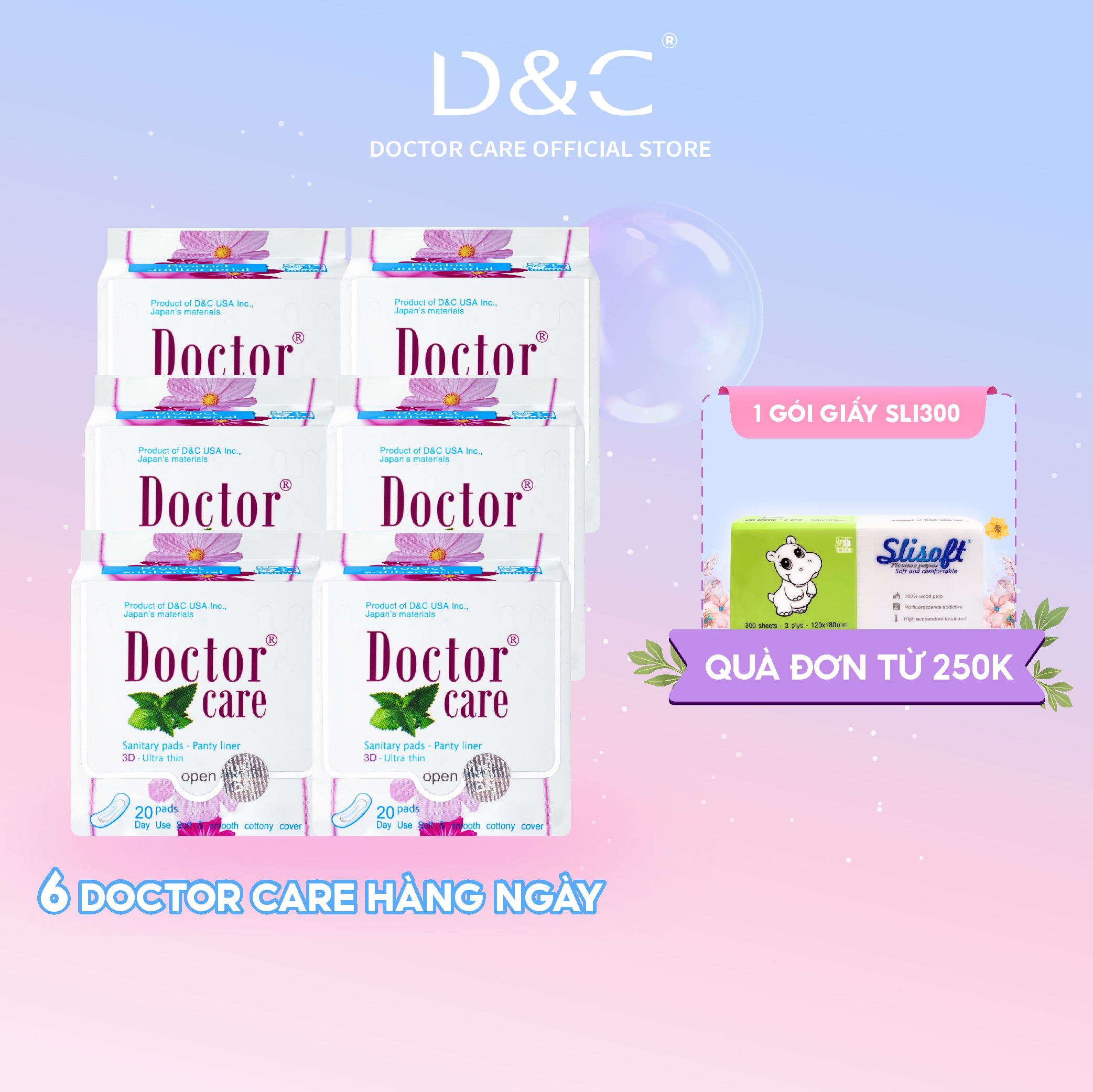 Combo 6 Băng vệ sinh hàng ngày thảo dược Doctor Care 16 cm siêu khô thoáng cả ngày dài