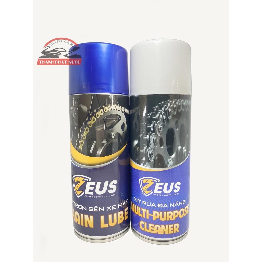 Combo Dưỡng sên Zeus chain Lube 400ml, Rửa sên Zeus Chain Cleaner 400ml Tặng bàn chải vệ sinh sên Cao cấp