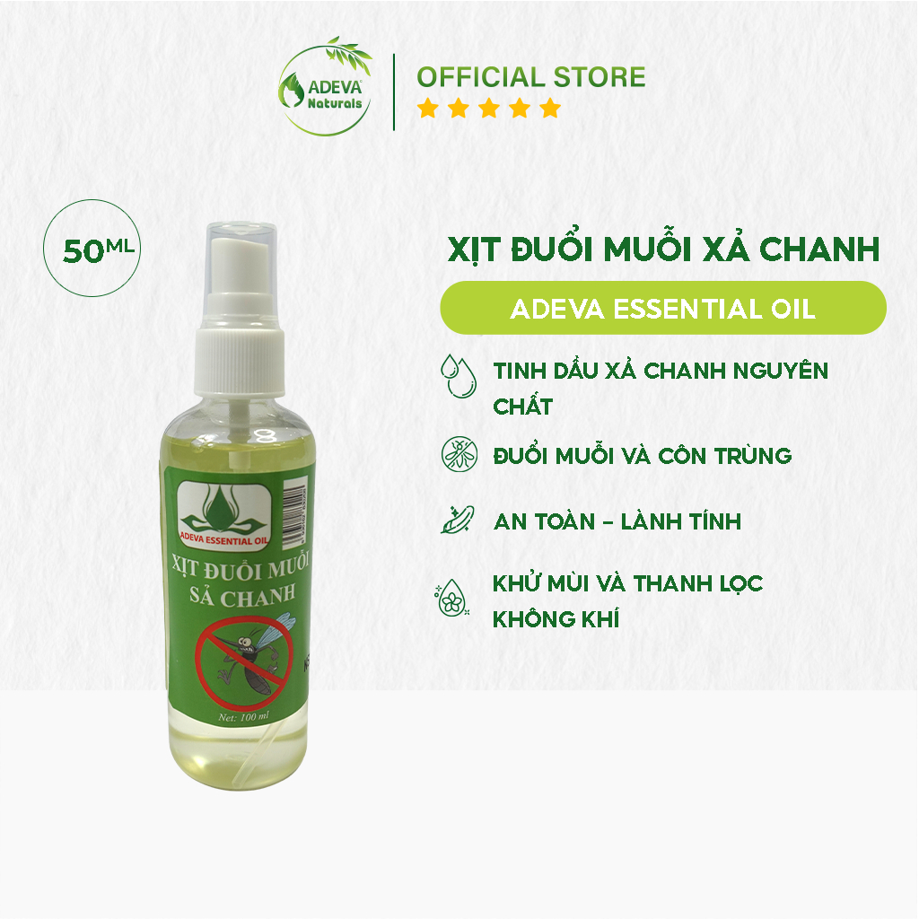 Xịt Sả Chanh ADEVA Đuổi Muỗi Giúp Tránh Xa Các Loại Côn Trùng, Ruồi, Muỗi Tạo Không Gian Sống Sạch Sẽ, Mát Mẻ - 100ML