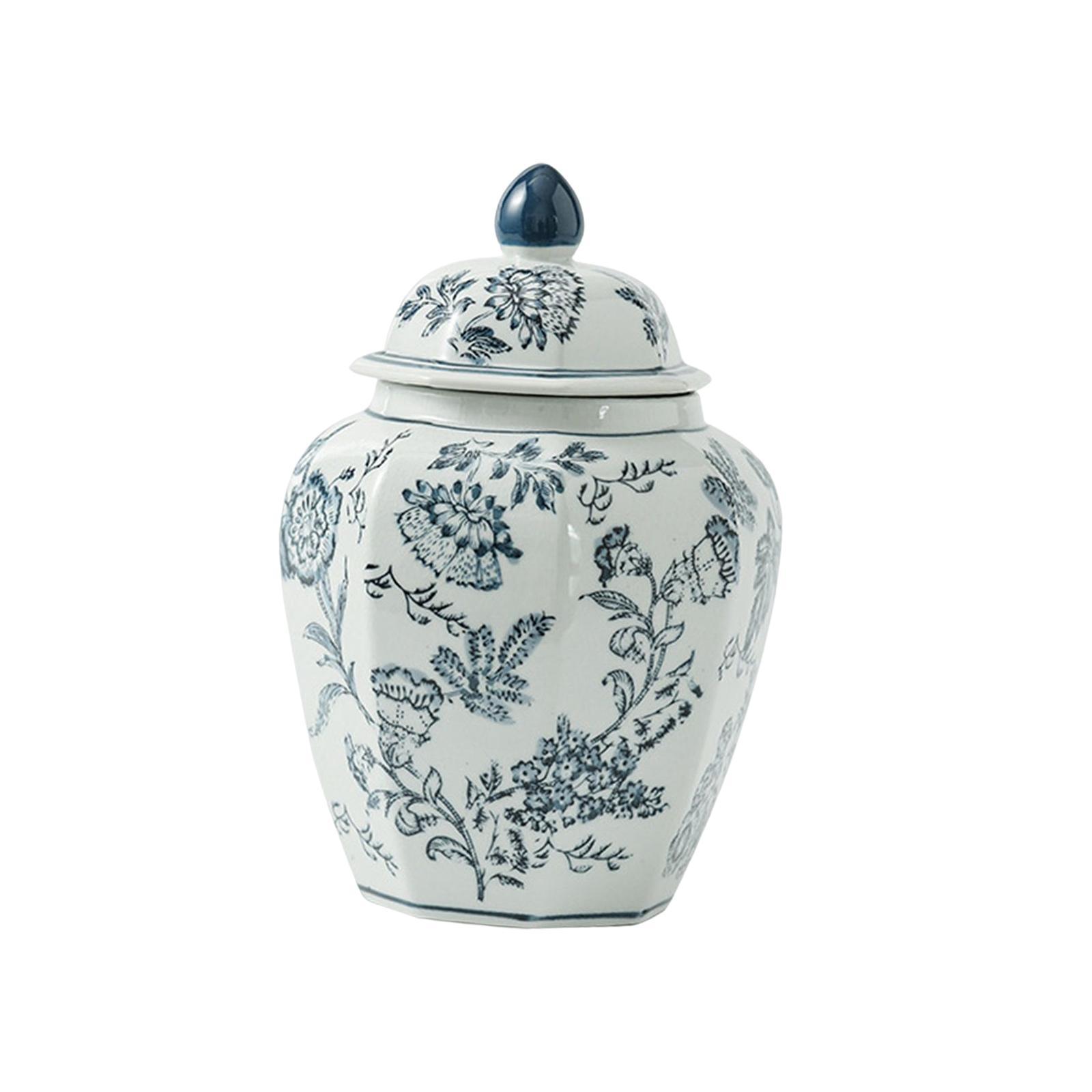 Ceramic Ginger Jar Containers Storage Tin Exquisite with Lid Plants Holder Handicraft Flower Vase for Shelf Desk Party Decoration Collection